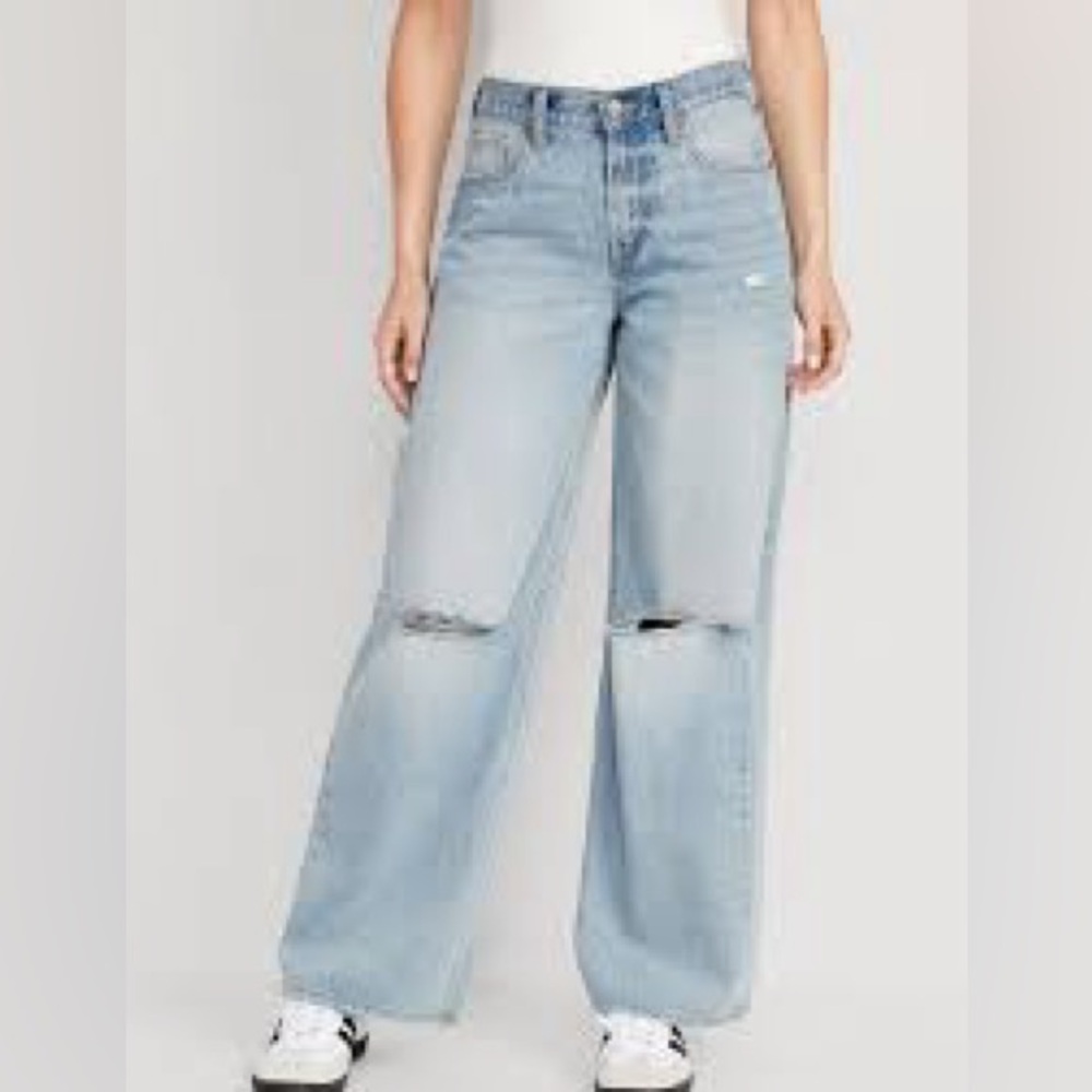 Old‎ Navy Mid-Rise Baggy Light Blue Wide Leg Jeans Sz 8 EUC